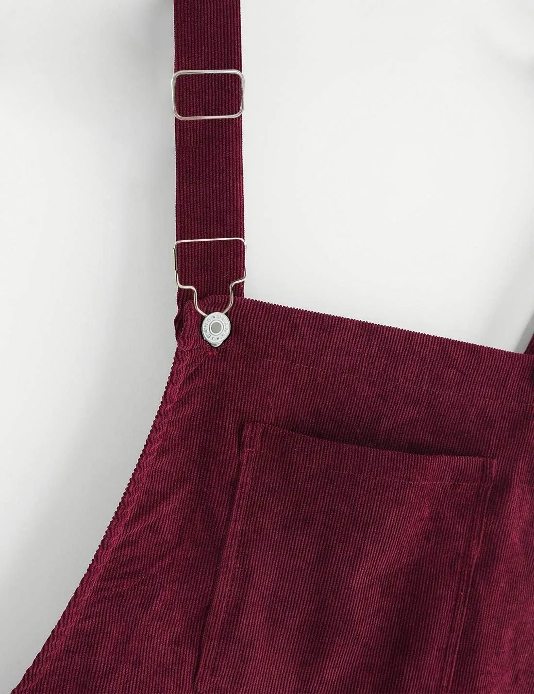 Women's Adjustable Straps Cuffed A-line Corduroy Pinafore Bib Pocket Overalls Dress