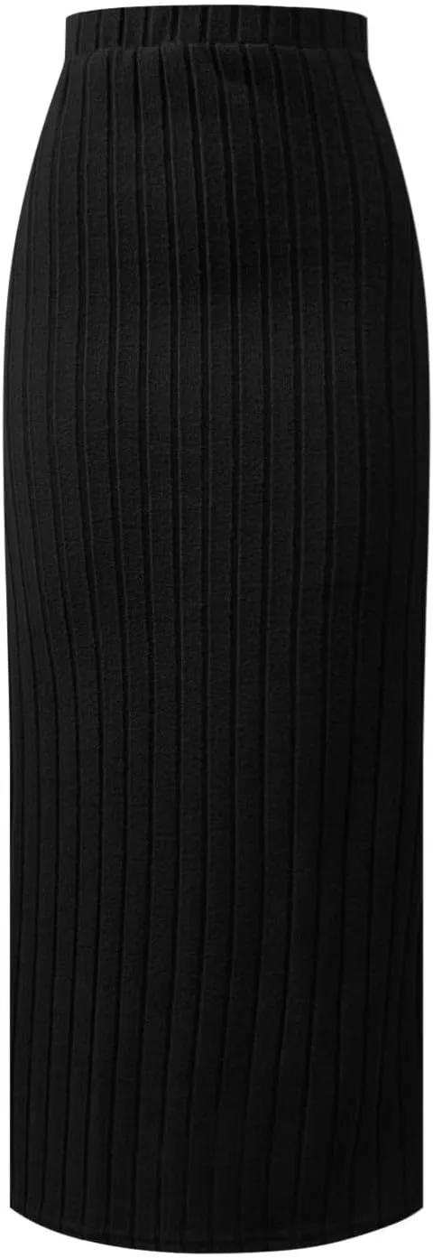Women's Basic Solid Slim Knitted Skirt High Waist Length Maxi Skirt Casual Skirt 2024 Pencil Slit Dressy