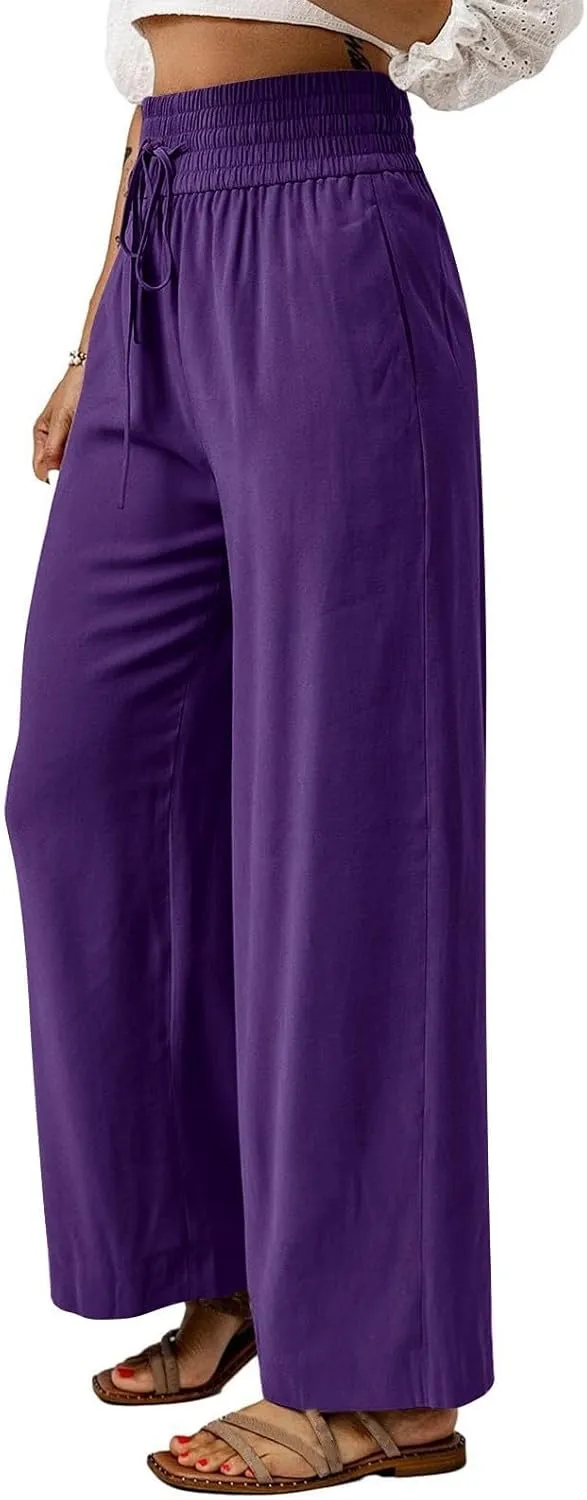 Womens Business Pants Fashion Dressy Wide Leg Work Pant Drawstring High Waisted Solid Color Loose Casual Trousers