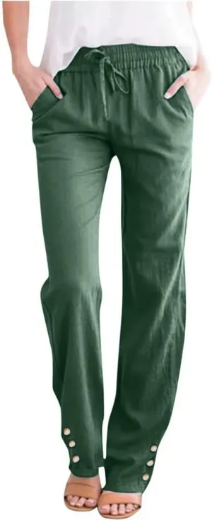 Womens Casual Cotton Linen Pants Lightweight Summer Loose Fit Elastic Waist Plus Size Solid Lounge Long Trousers