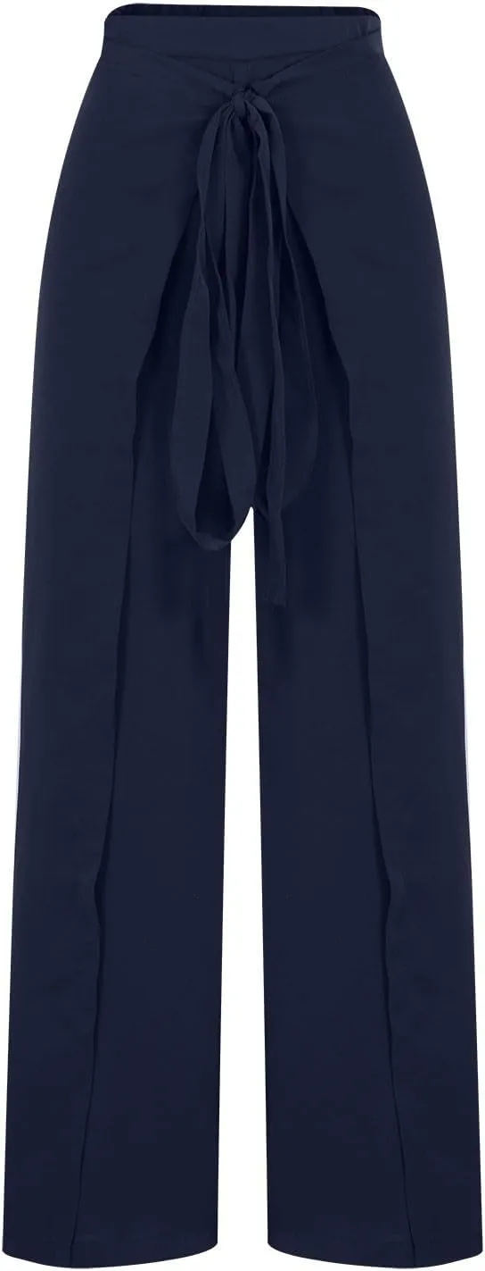 Womens Wide Leg Pants Yoga Flowy Split Palazzo Pants Tie Front Wrap Trousers Beach Cover Up Casual Lounge Boho Pants