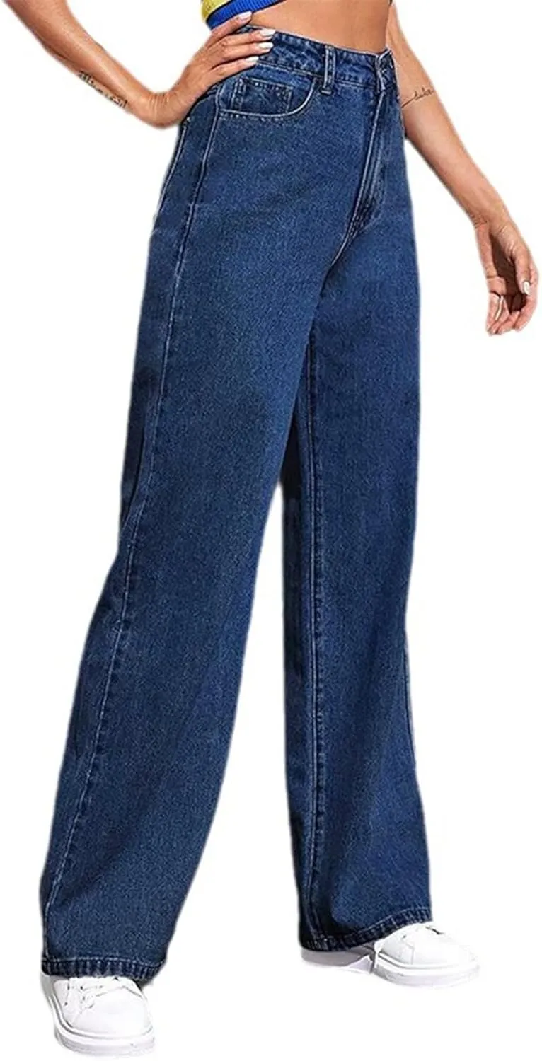 Yesunpxs Women Wide Leg Jeans 2025 Trendy Jeans Stretchy High Waisted Denim Pants with Pockets Trendy Casual Trouses