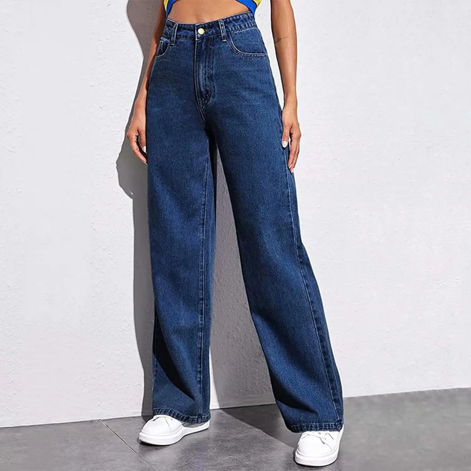 Yesunpxs Women Wide Leg Jeans 2025 Trendy Jeans Stretchy High Waisted Denim Pants with Pockets Trendy Casual Trouses