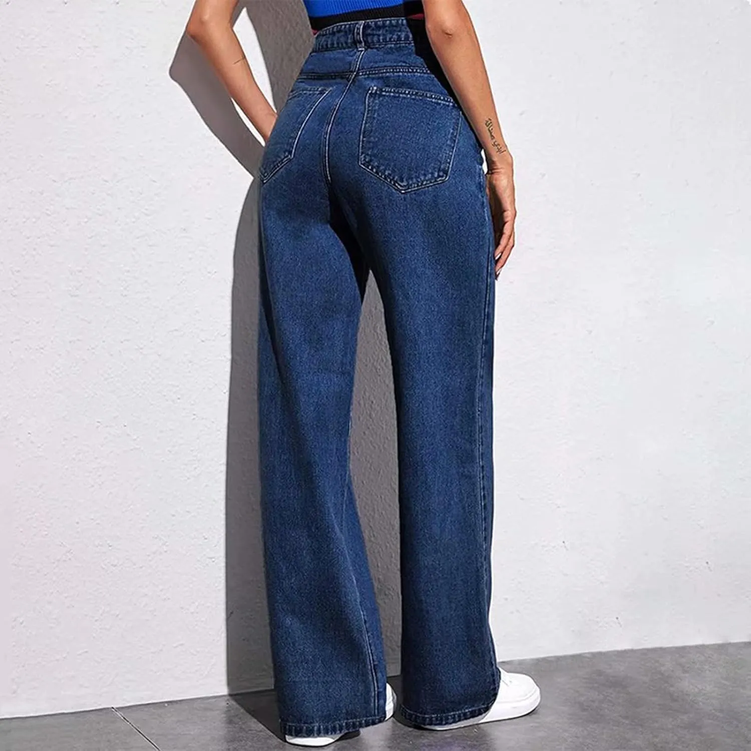 Yesunpxs Women Wide Leg Jeans 2025 Trendy Jeans Stretchy High Waisted Denim Pants with Pockets Trendy Casual Trouses
